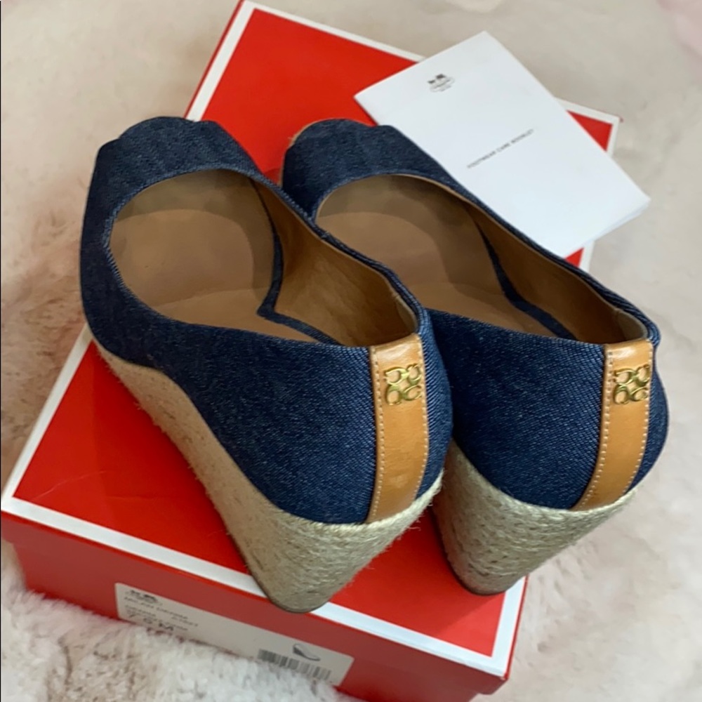 COACH Milan Denim Platform Wedge Peep-toe Sandals